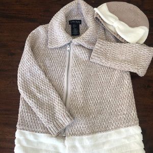 Girl Tan sweater jacket w/matching hat